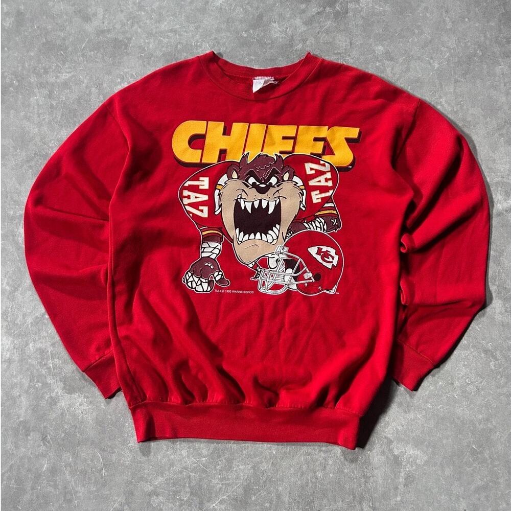 90s Vintage Kansas City Chiefs Looney Tunes Taz Red Crewneck Size M